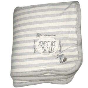 Gerber Organics Adventure Awaits Striped Blanket Gray White‎ Cotton Baby Lovey